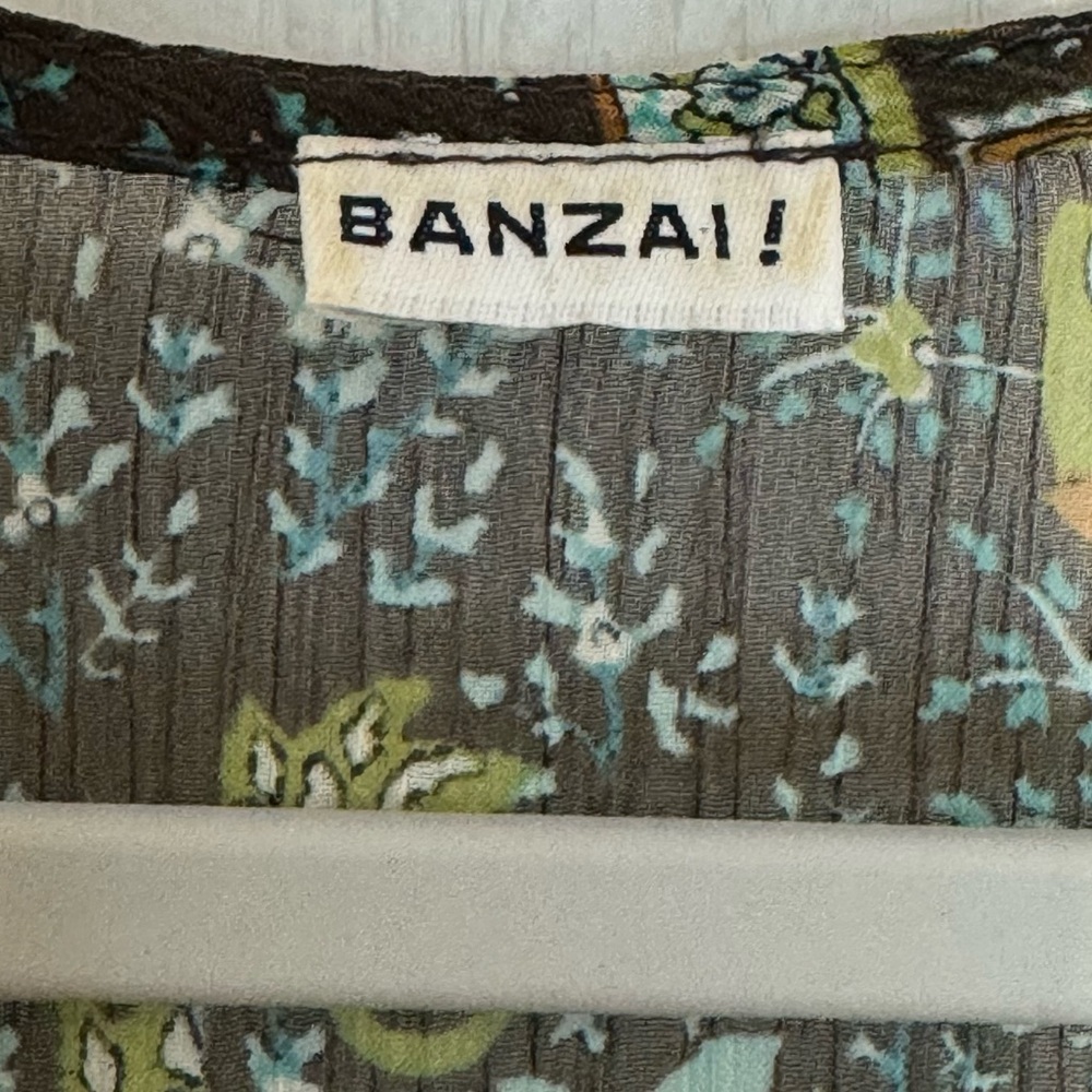 Banzai Green Paisley Yoke Top Women’s Size L Y2K Vintage Funky Flower Classic - Picture 4 of 6